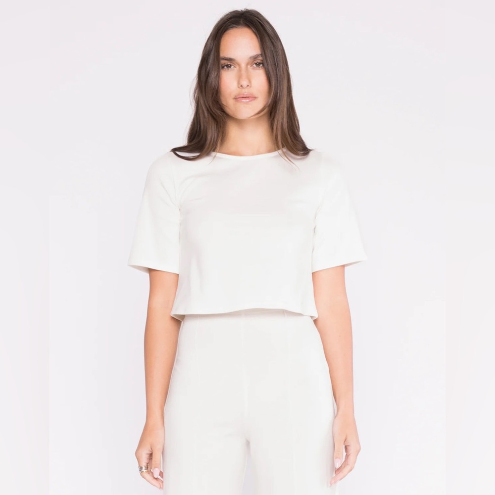 RIPLEY RADER Off-White Ponte Knit Short Sleeve Top